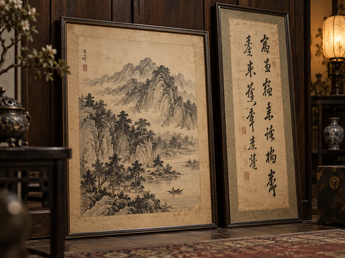 傳統山水畫與書法作品